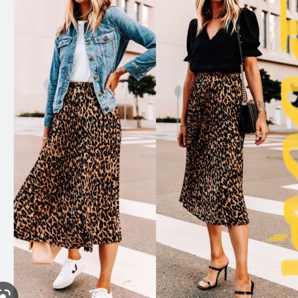 J. Crew Black and Brown Midi A-Line Skirt